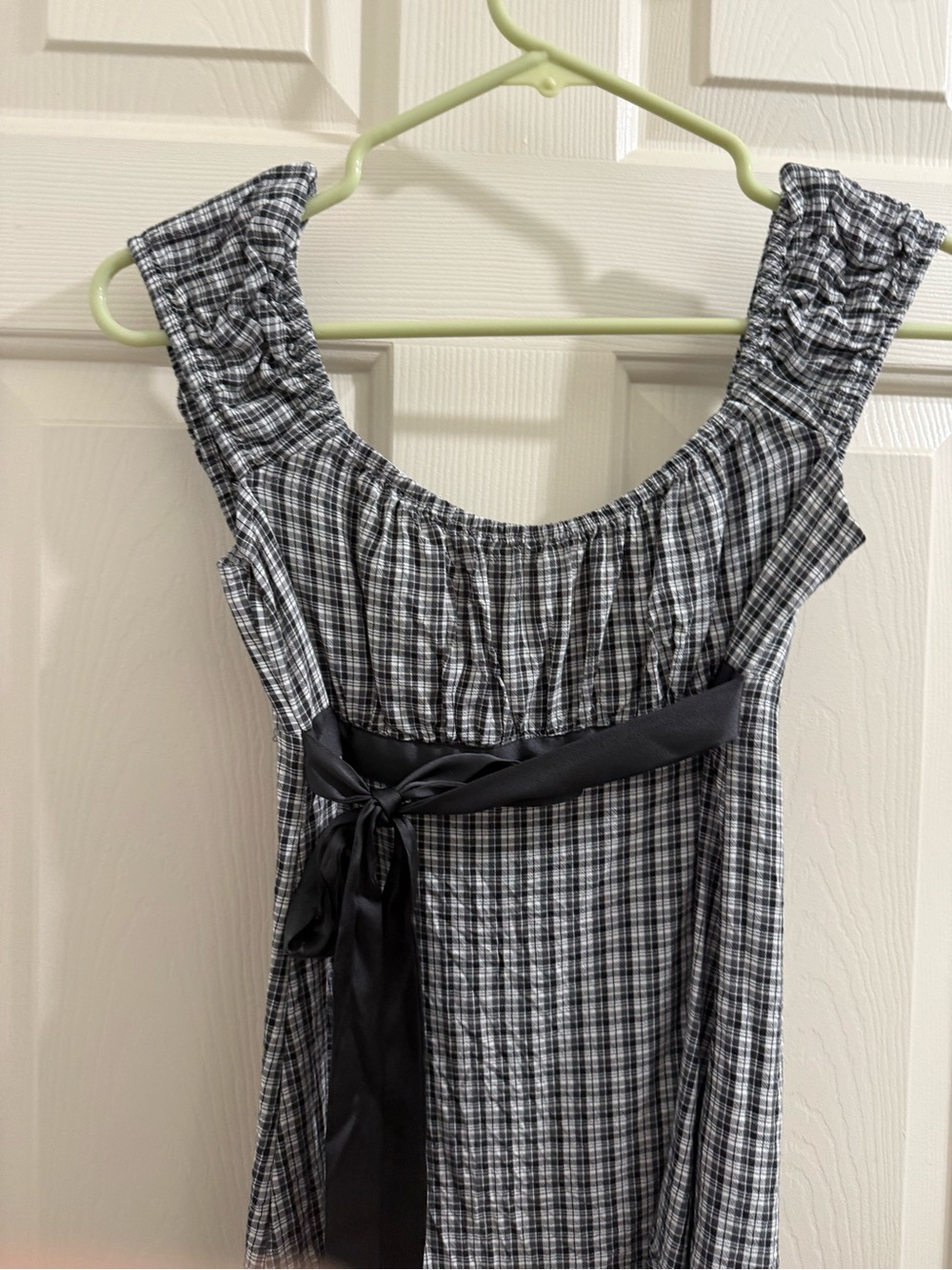 Hollister Black & White Plaid Smocked Neck Sleeveless Top